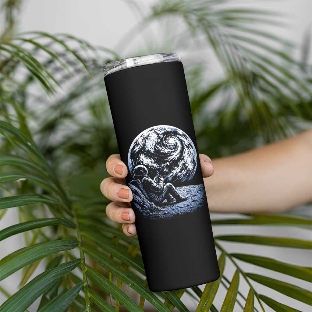 Astronaut Drinking Coffee On The Moon Graphic Skinny Tumbler Vintage Sci Fi Earth Horizon Space Explorer