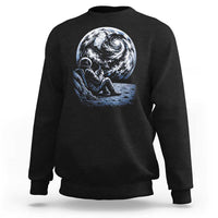 Astronaut Drinking Coffee On The Moon Graphic Sweatshirt Vintage Sci Fi Earth Horizon Space Explorer