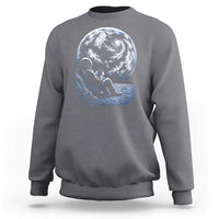 Astronaut Drinking Coffee On The Moon Graphic Sweatshirt Vintage Sci Fi Earth Horizon Space Explorer