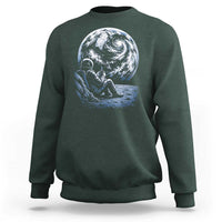 Astronaut Drinking Coffee On The Moon Graphic Sweatshirt Vintage Sci Fi Earth Horizon Space Explorer