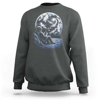 Astronaut Drinking Coffee On The Moon Graphic Sweatshirt Vintage Sci Fi Earth Horizon Space Explorer