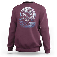 Astronaut Drinking Coffee On The Moon Graphic Sweatshirt Vintage Sci Fi Earth Horizon Space Explorer