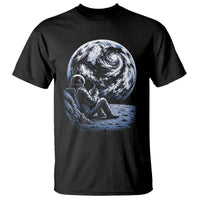 Astronaut Drinking Coffee On The Moon Graphic T Shirt Vintage Sci Fi Earth Horizon Space Explorer