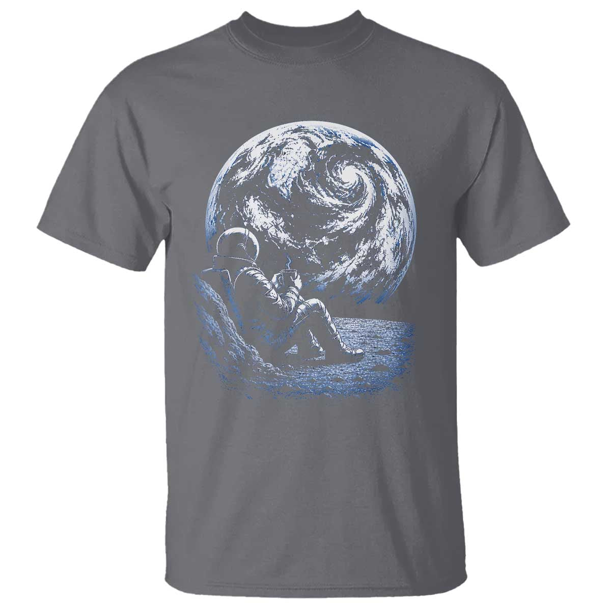 Astronaut Drinking Coffee On The Moon Graphic T Shirt Vintage Sci Fi Earth Horizon Space Explorer