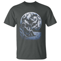 Astronaut Drinking Coffee On The Moon Graphic T Shirt Vintage Sci Fi Earth Horizon Space Explorer