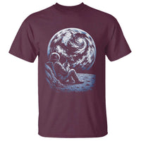 Astronaut Drinking Coffee On The Moon Graphic T Shirt Vintage Sci Fi Earth Horizon Space Explorer
