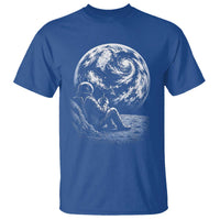 Astronaut Drinking Coffee On The Moon Graphic T Shirt Vintage Sci Fi Earth Horizon Space Explorer