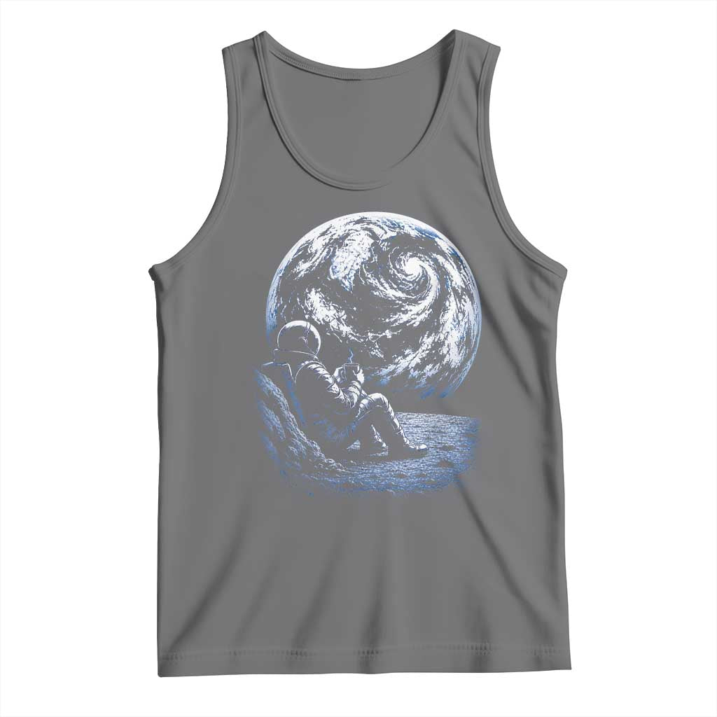 Astronaut Drinking Coffee On The Moon Graphic Tank Top Vintage Sci Fi Earth Horizon Space Explorer