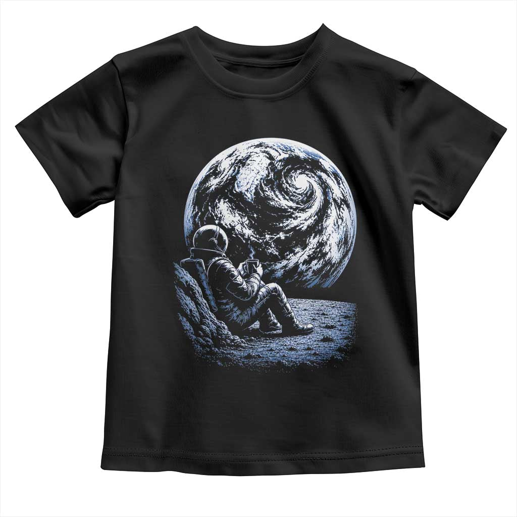 Astronaut Drinking Coffee On The Moon Graphic Toddler T Shirt Vintage Sci Fi Earth Horizon Space Explorer