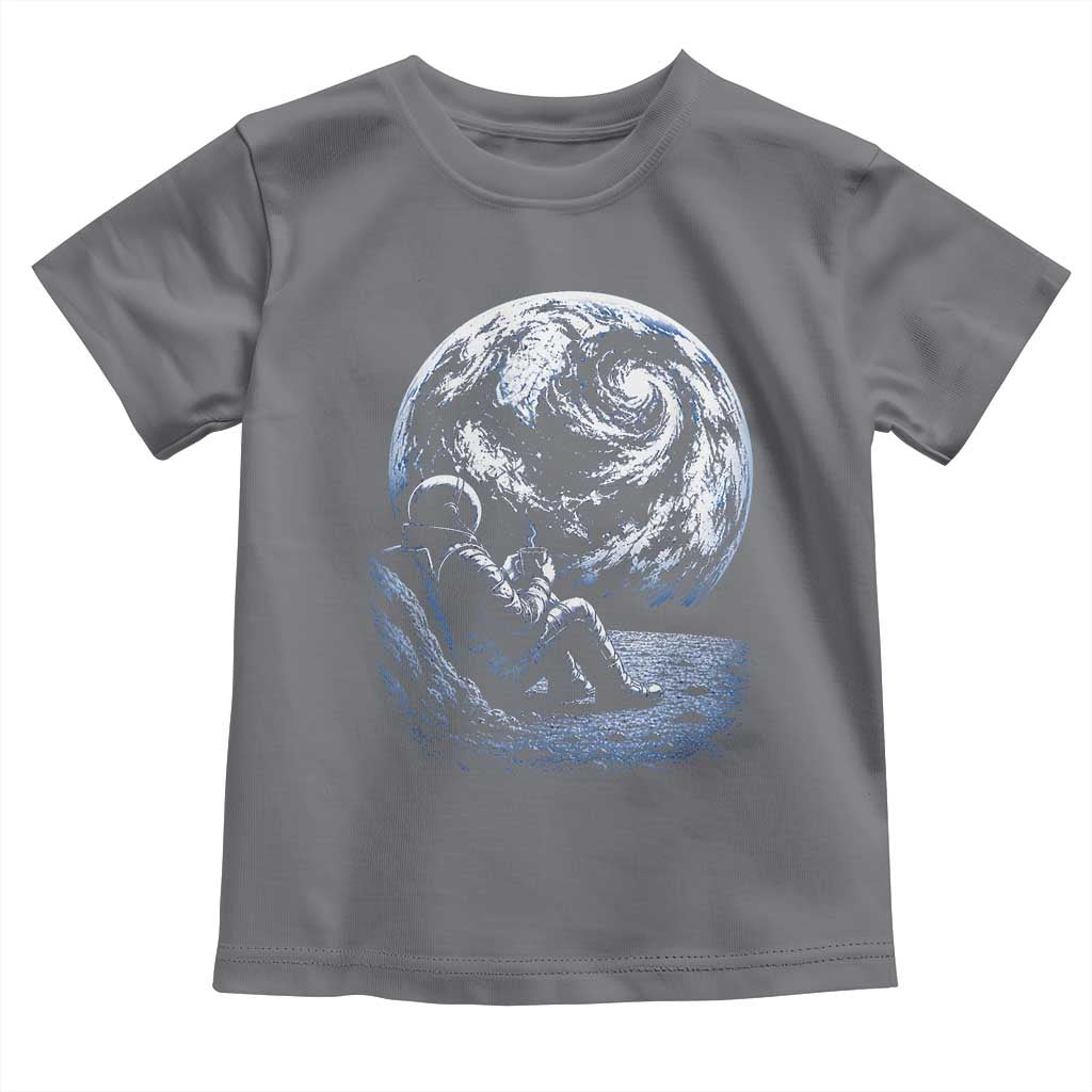 Astronaut Drinking Coffee On The Moon Graphic Toddler T Shirt Vintage Sci Fi Earth Horizon Space Explorer