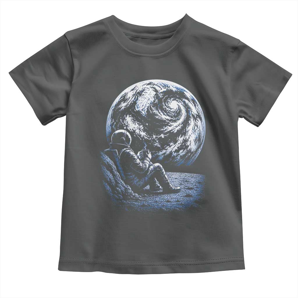 Astronaut Drinking Coffee On The Moon Graphic Toddler T Shirt Vintage Sci Fi Earth Horizon Space Explorer