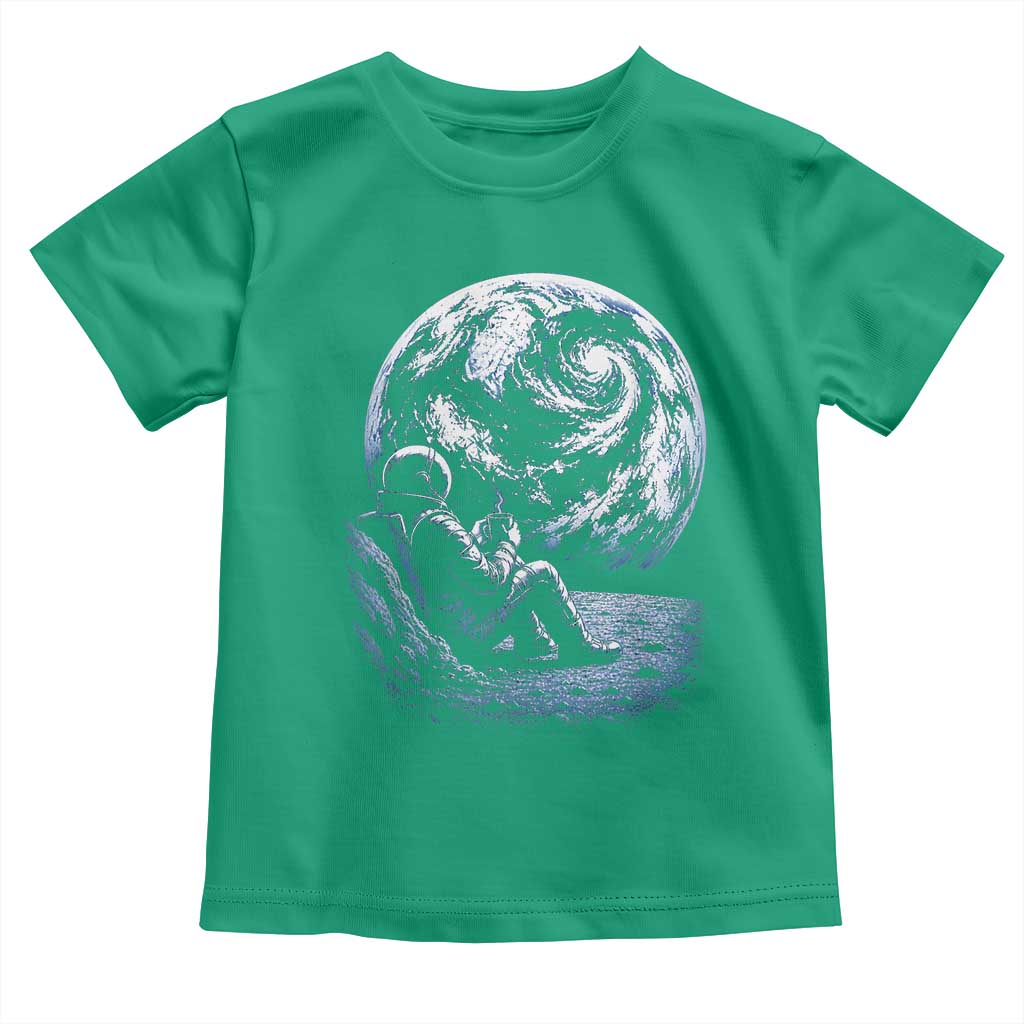 Astronaut Drinking Coffee On The Moon Graphic Toddler T Shirt Vintage Sci Fi Earth Horizon Space Explorer