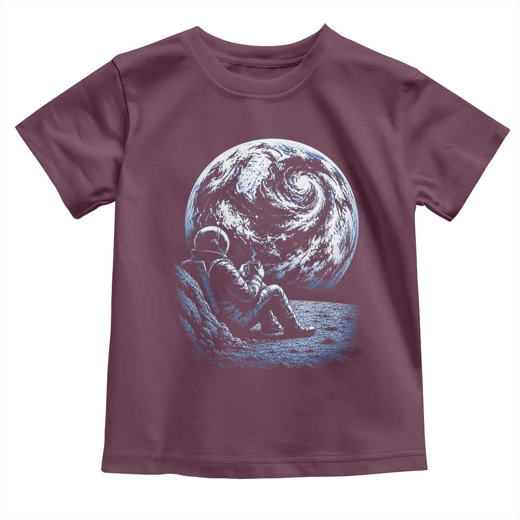 Astronaut Drinking Coffee On The Moon Graphic Toddler T Shirt Vintage Sci Fi Earth Horizon Space Explorer