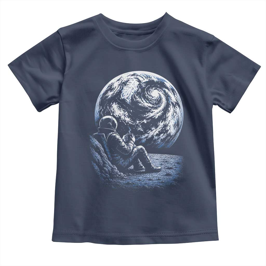 Astronaut Drinking Coffee On The Moon Graphic Toddler T Shirt Vintage Sci Fi Earth Horizon Space Explorer