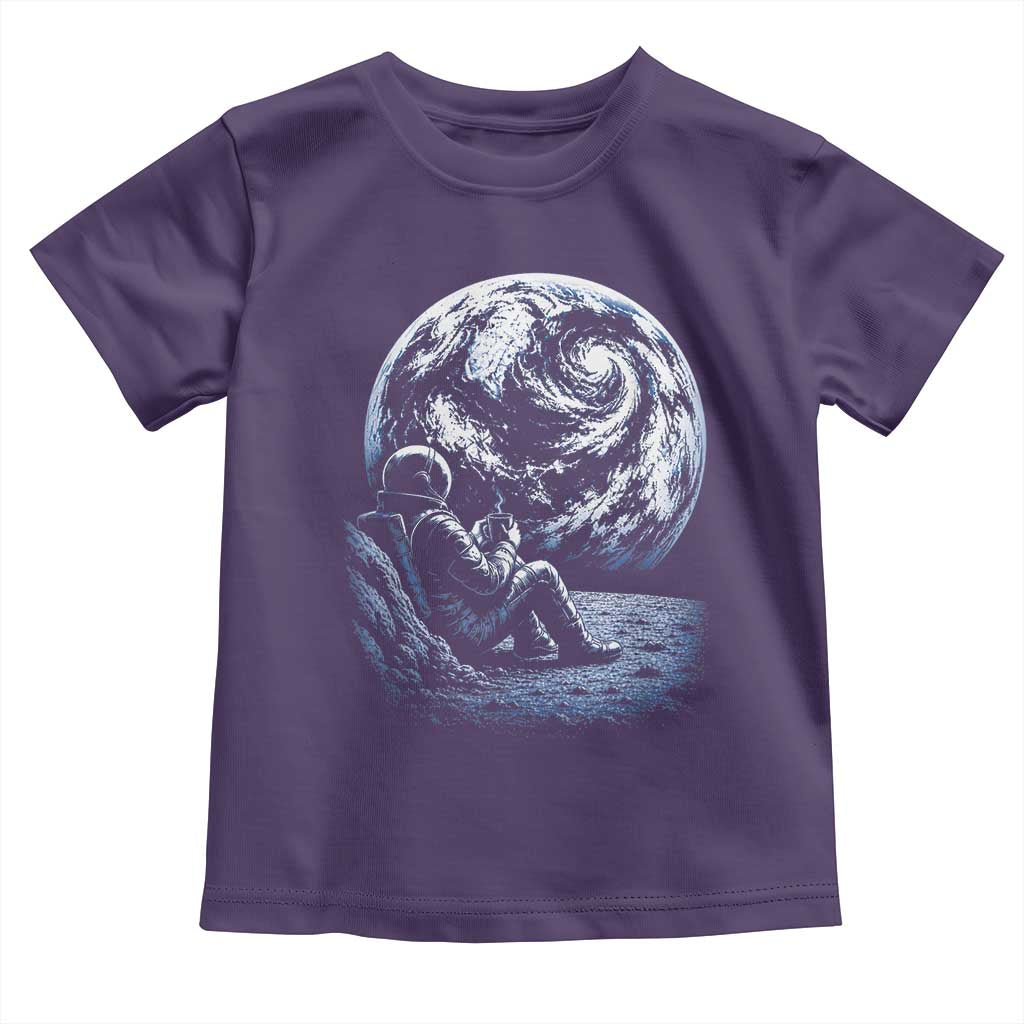 Astronaut Drinking Coffee On The Moon Graphic Toddler T Shirt Vintage Sci Fi Earth Horizon Space Explorer