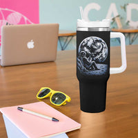 Astronaut Drinking Coffee On The Moon Graphic Tumbler With Handle Vintage Sci Fi Earth Horizon Space Explorer