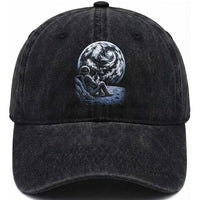 Astronaut Drinking Coffee On The Moon Graphic Washed Cotton Baseball Cap Vintage Sci Fi Earth Horizon Space Explorer
