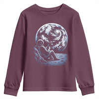 Astronaut Drinking Coffee On The Moon Graphic Youth Sweatshirt Vintage Sci Fi Earth Horizon Space Explorer