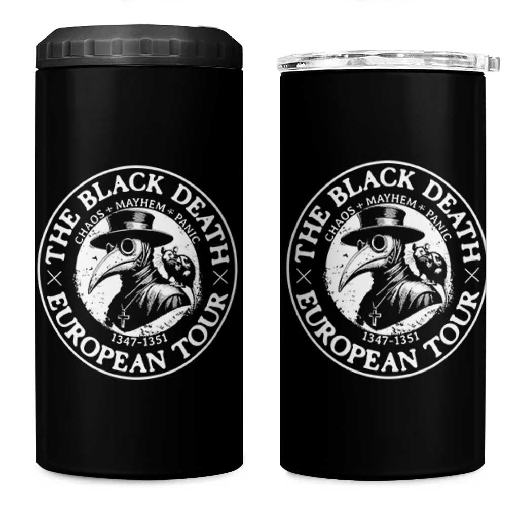 The Black Death European Tour 1347 4 in 1 Can Cooler Tumbler Funny Plague Doctor History Humor