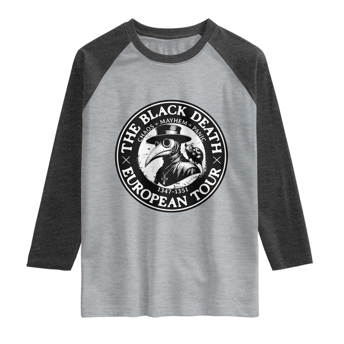 The Black Death European Tour 1347 Raglan Shirt Funny Plague Doctor History Humor