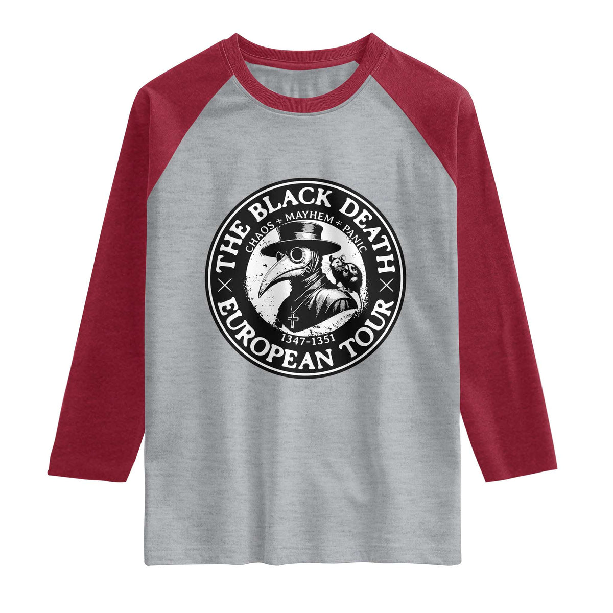 The Black Death European Tour 1347 Raglan Shirt Funny Plague Doctor History Humor