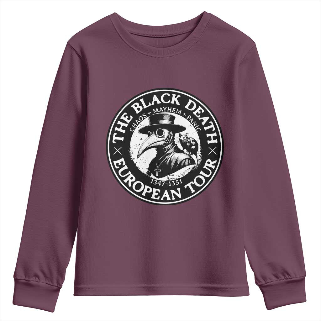 The Black Death European Tour 1347 Youth Sweatshirt Funny Plague Doctor History Humor