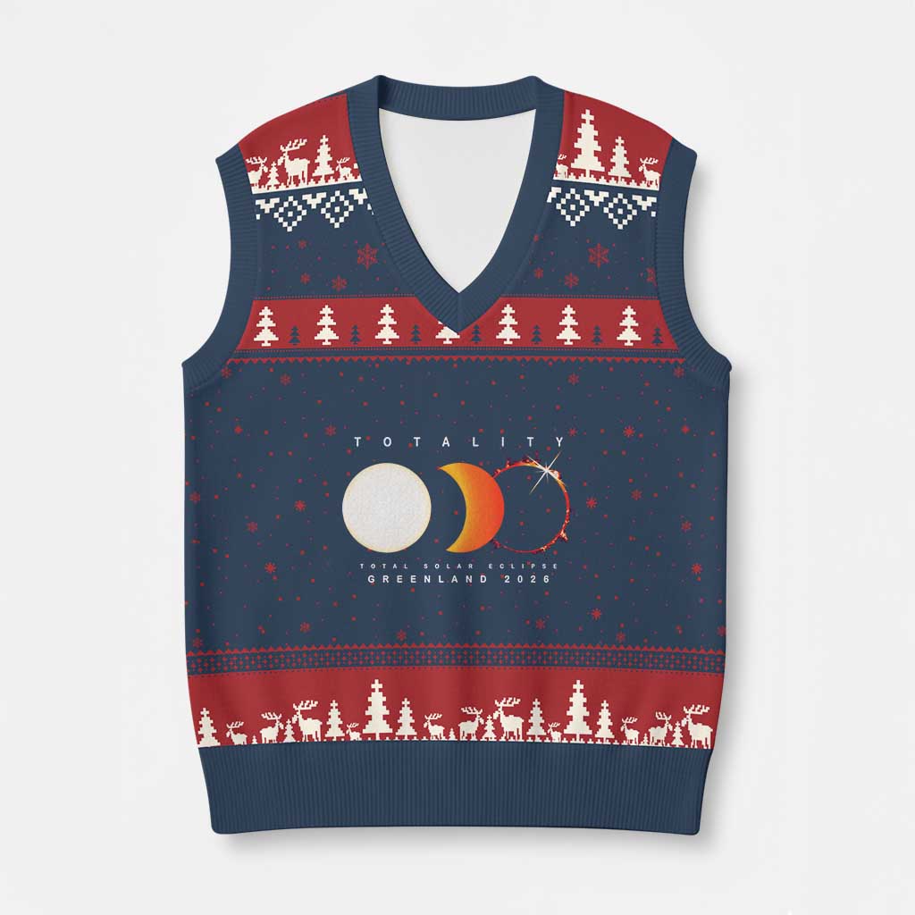 Greenland Total Solar Eclipse 2026 Totality V-Neck Knit Sweater Vest Travel Souvenir Astronomy Geek Gift