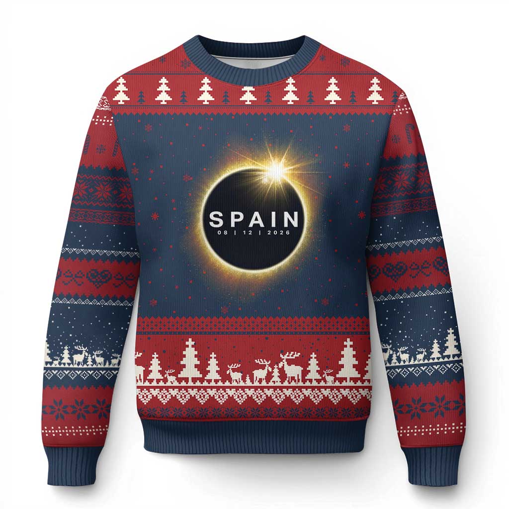 Spain Total Solar Eclipse 2026 Ugly Christmas Sweater Path of Totality Astronomy Gift