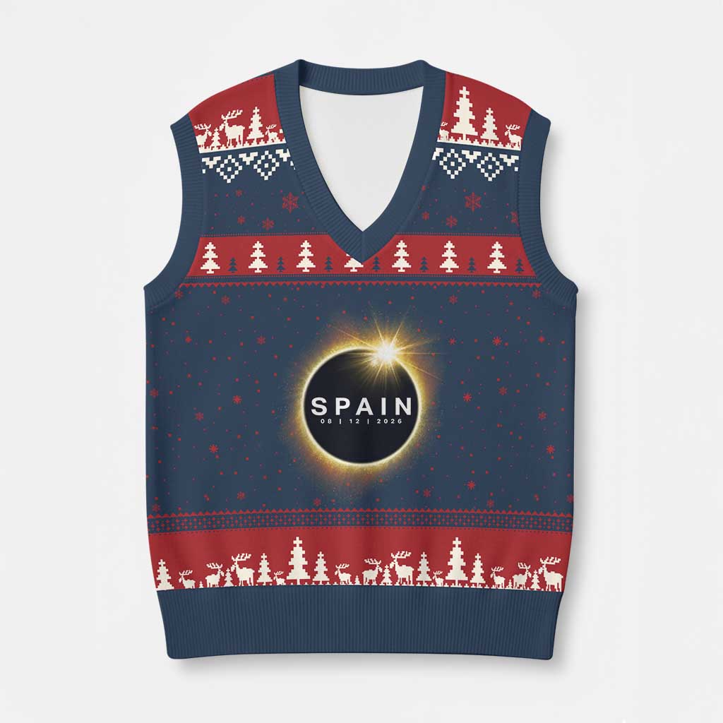 Spain Total Solar Eclipse 2026 V-Neck Knit Sweater Vest Path of Totality Astronomy Gift