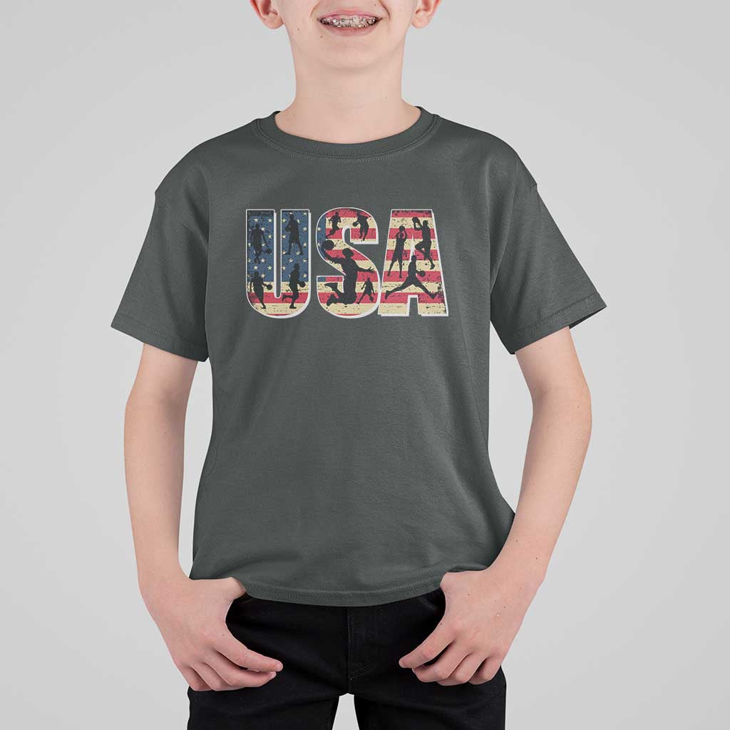 USA American Flag Basketball T Shirt For Kid For Sports Enthusiast - Wonder Print Shop