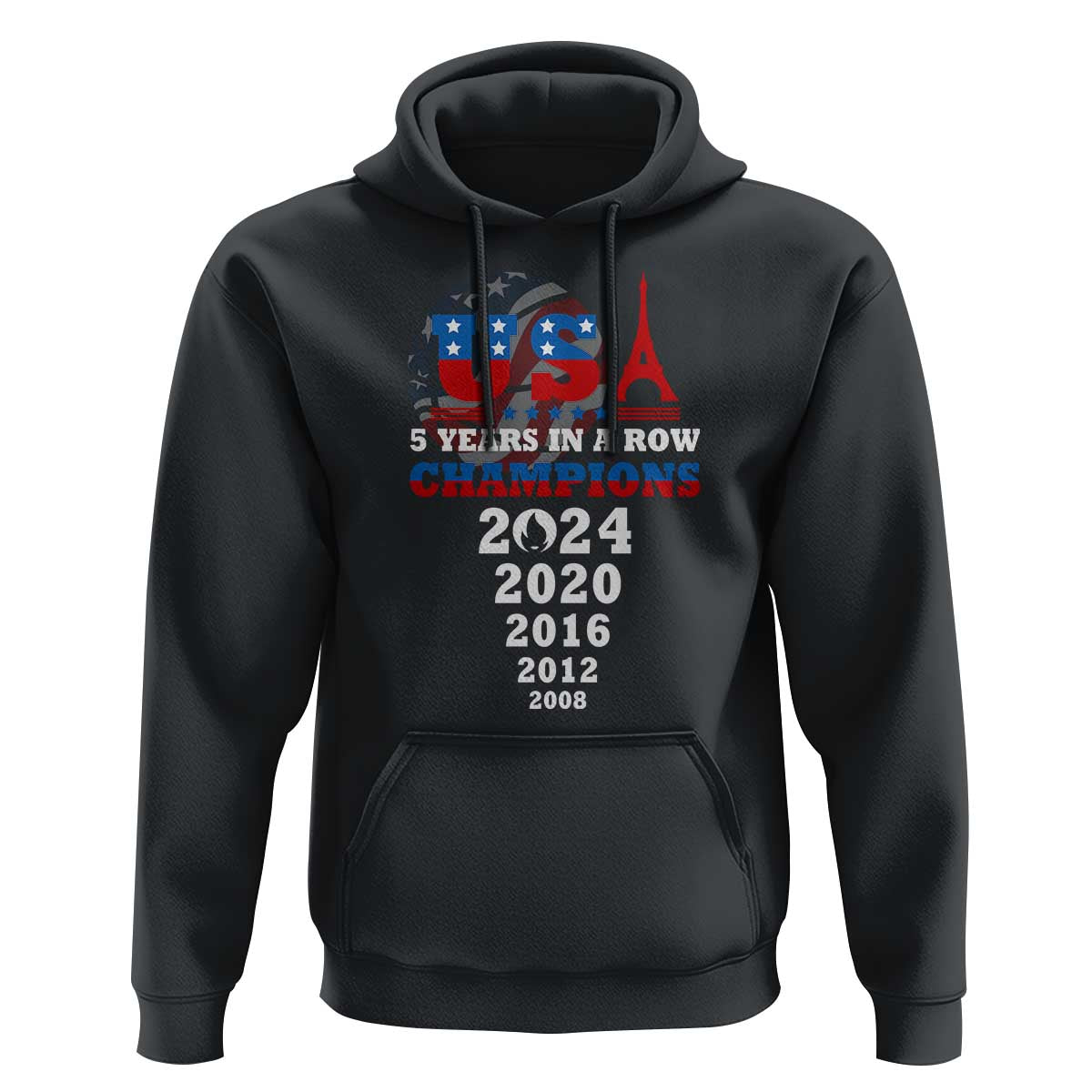 USA American Flag Basketball Hoodie 5 Years In A Row Champions 2024 - Wonder Print Shop