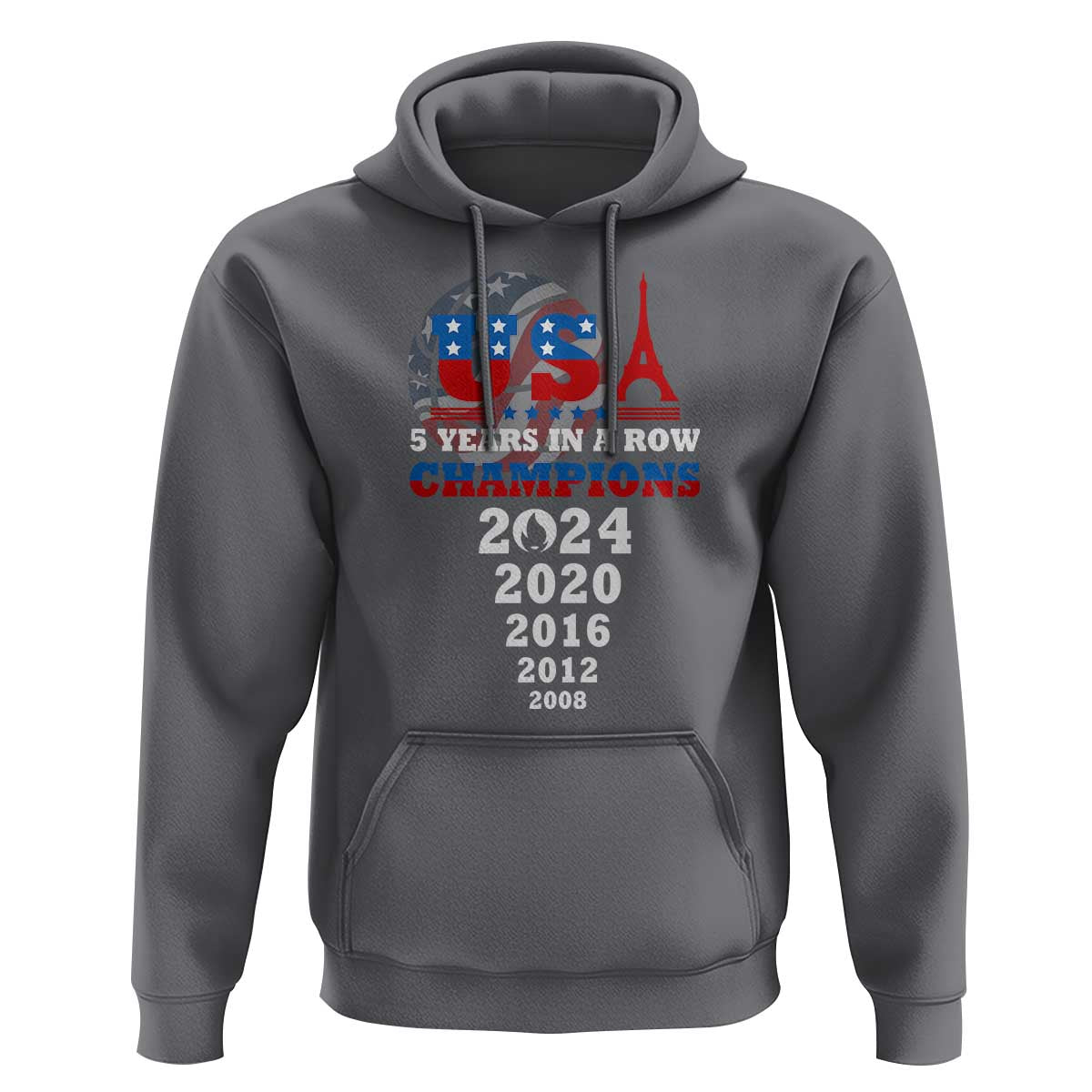 USA American Flag Basketball Hoodie 5 Years In A Row Champions 2024 - Wonder Print Shop