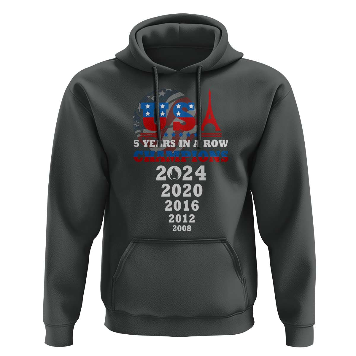 USA American Flag Basketball Hoodie 5 Years In A Row Champions 2024 - Wonder Print Shop