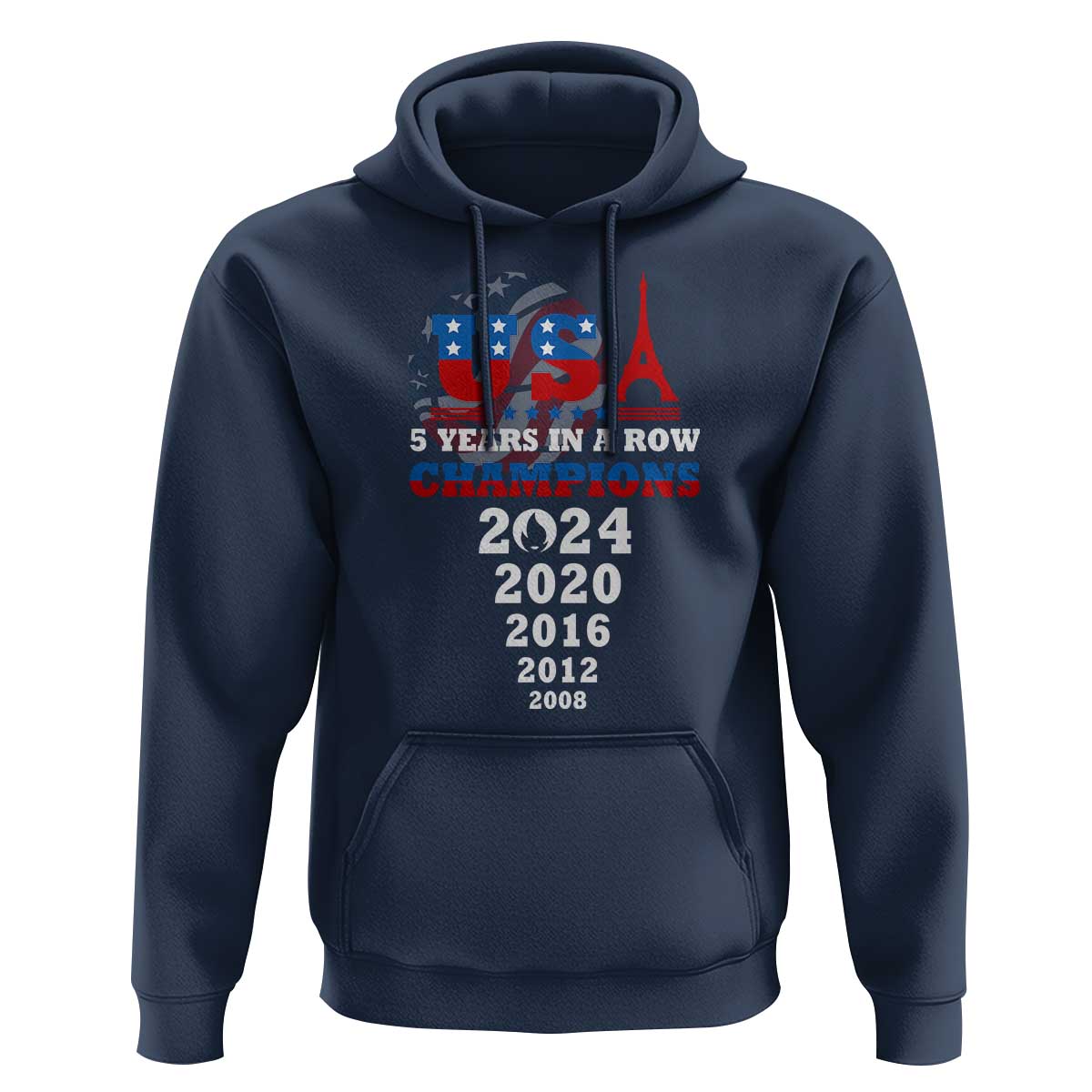 USA American Flag Basketball Hoodie 5 Years In A Row Champions 2024 - Wonder Print Shop
