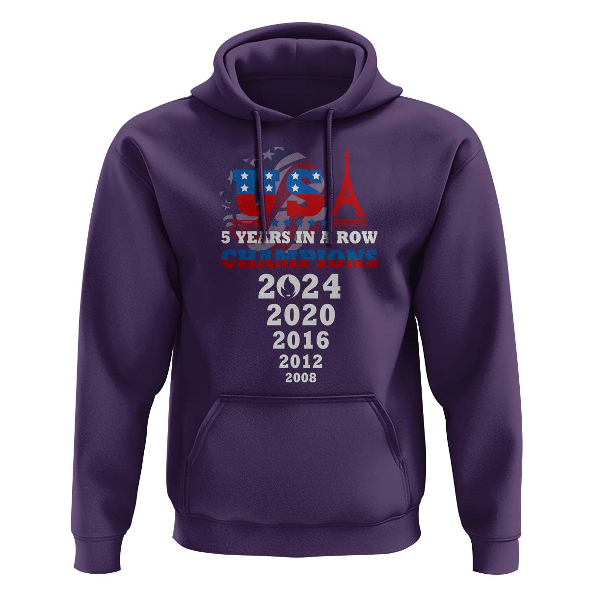 USA American Flag Basketball Hoodie 5 Years In A Row Champions 2024 - Wonder Print Shop