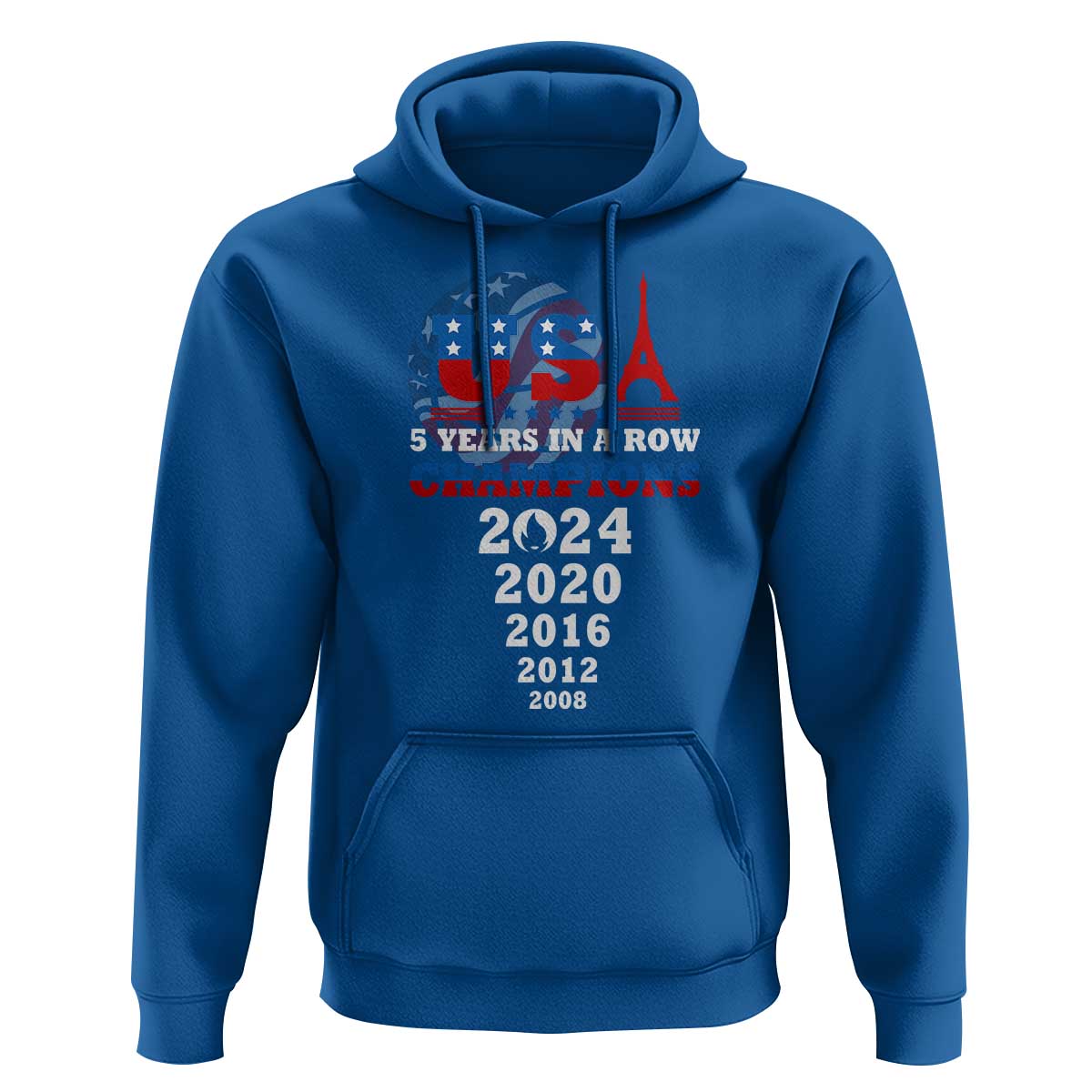 USA American Flag Basketball Hoodie 5 Years In A Row Champions 2024 - Wonder Print Shop