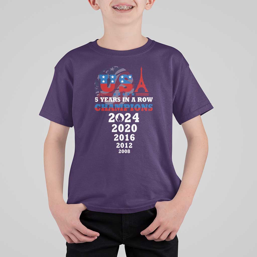 USA American Flag Basketball T Shirt For Kid 5 Years In A Row Champions 2024 - Wonder Print Shop