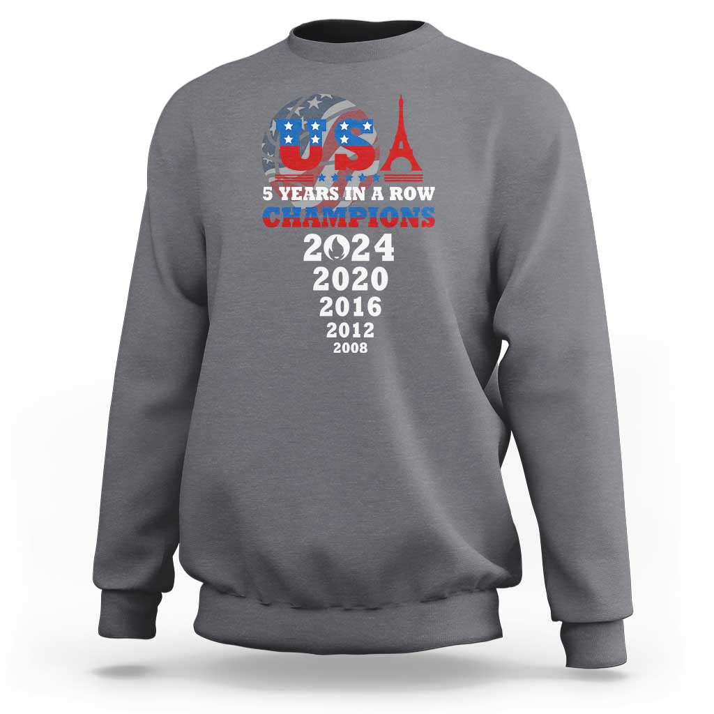 USA American Flag Basketball Sweatshirt 5 Years In A Row Champions 2024 - Wonder Print Shop