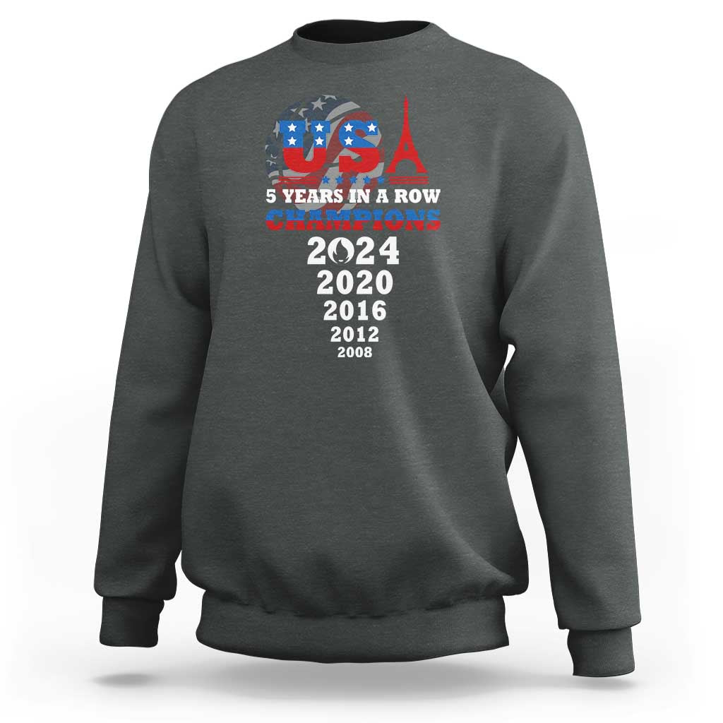USA American Flag Basketball Sweatshirt 5 Years In A Row Champions 2024 - Wonder Print Shop
