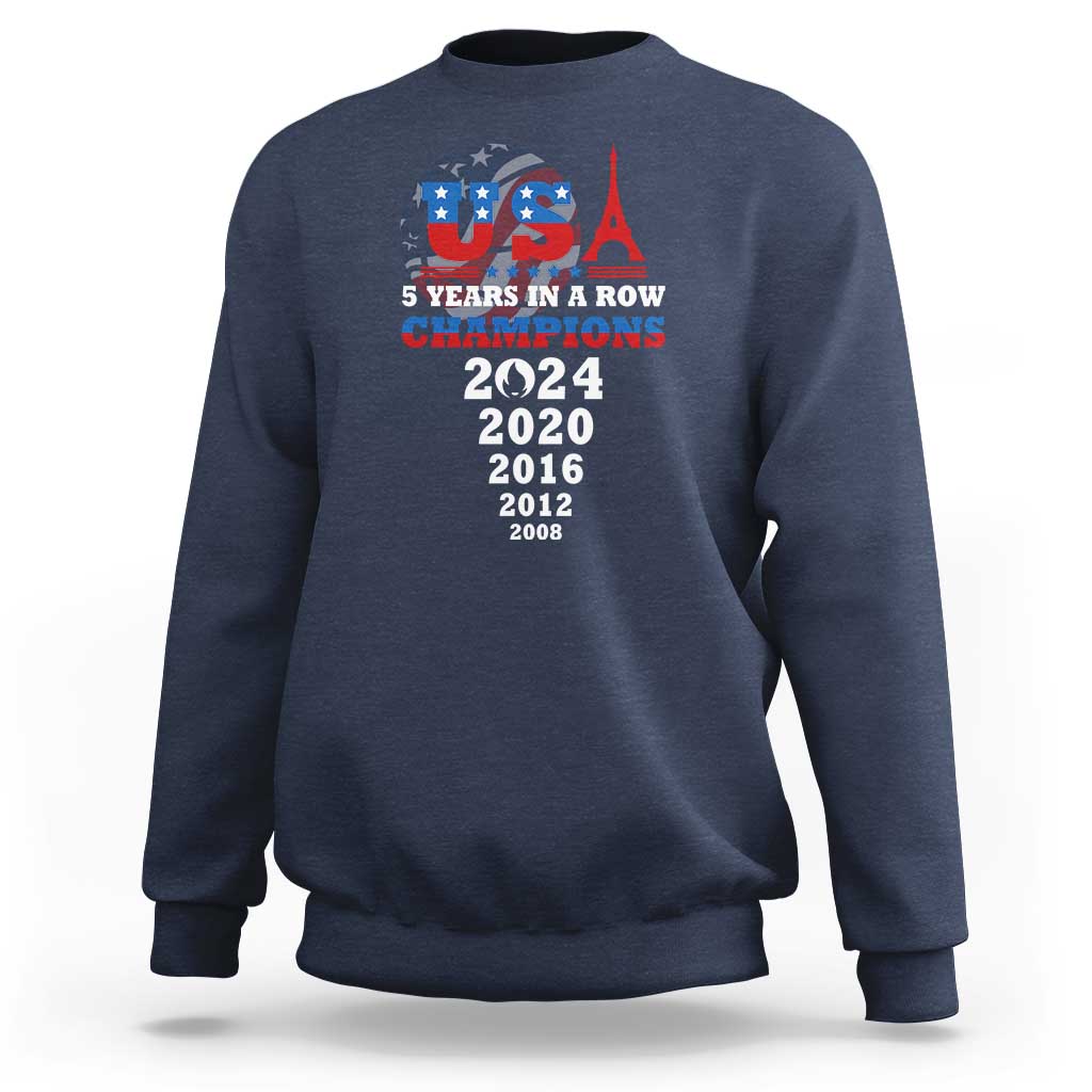 USA American Flag Basketball Sweatshirt 5 Years In A Row Champions 2024 - Wonder Print Shop