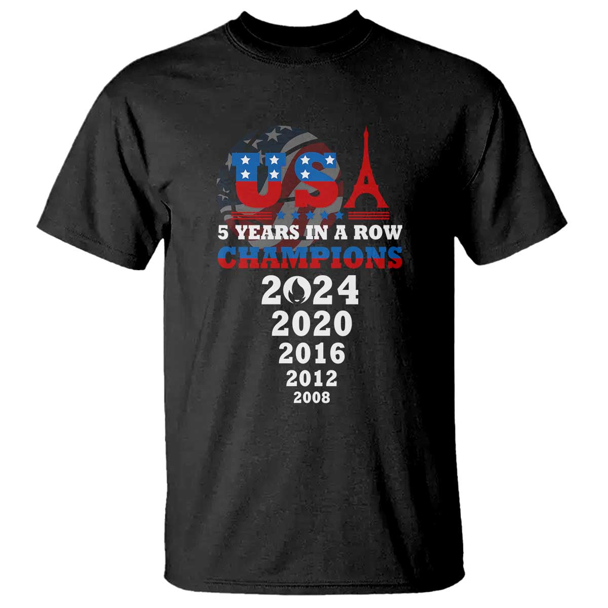 USA American Flag Basketball T Shirt 5 Years In A Row Champions 2024 - Wonder Print Shop
