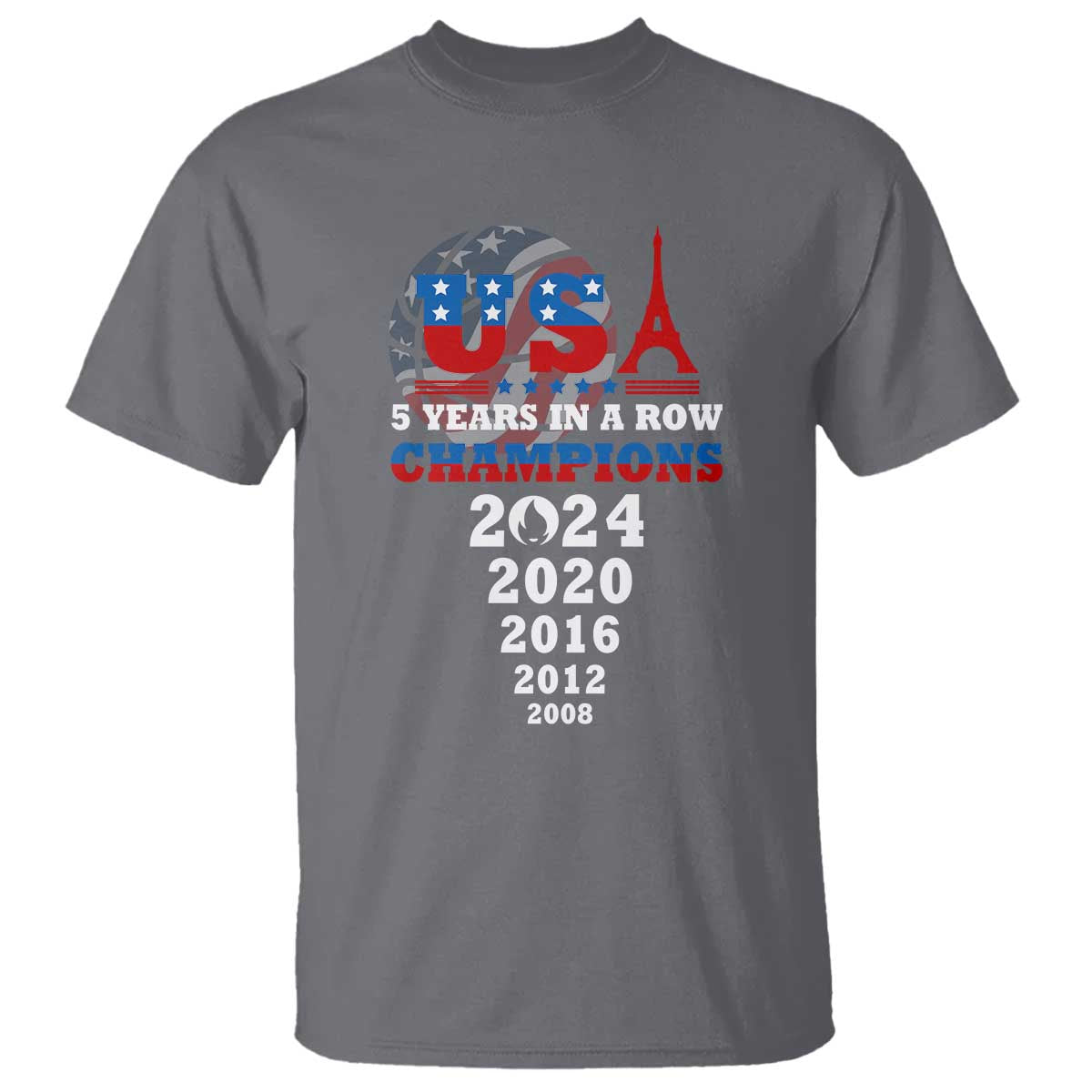 USA American Flag Basketball T Shirt 5 Years In A Row Champions 2024 - Wonder Print Shop