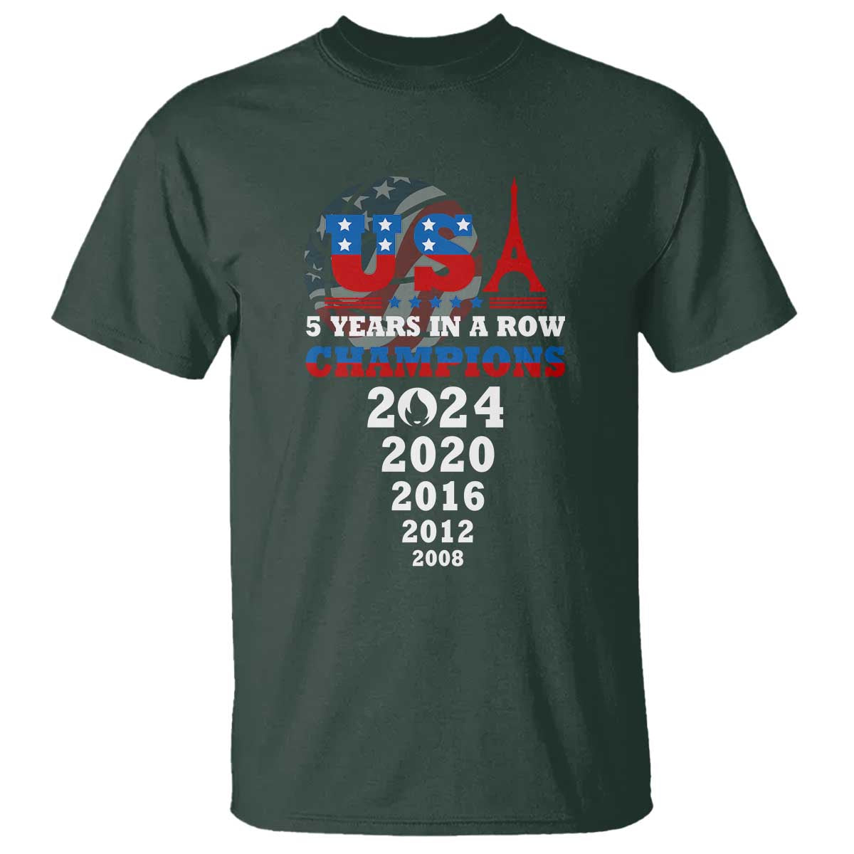 USA American Flag Basketball T Shirt 5 Years In A Row Champions 2024 - Wonder Print Shop