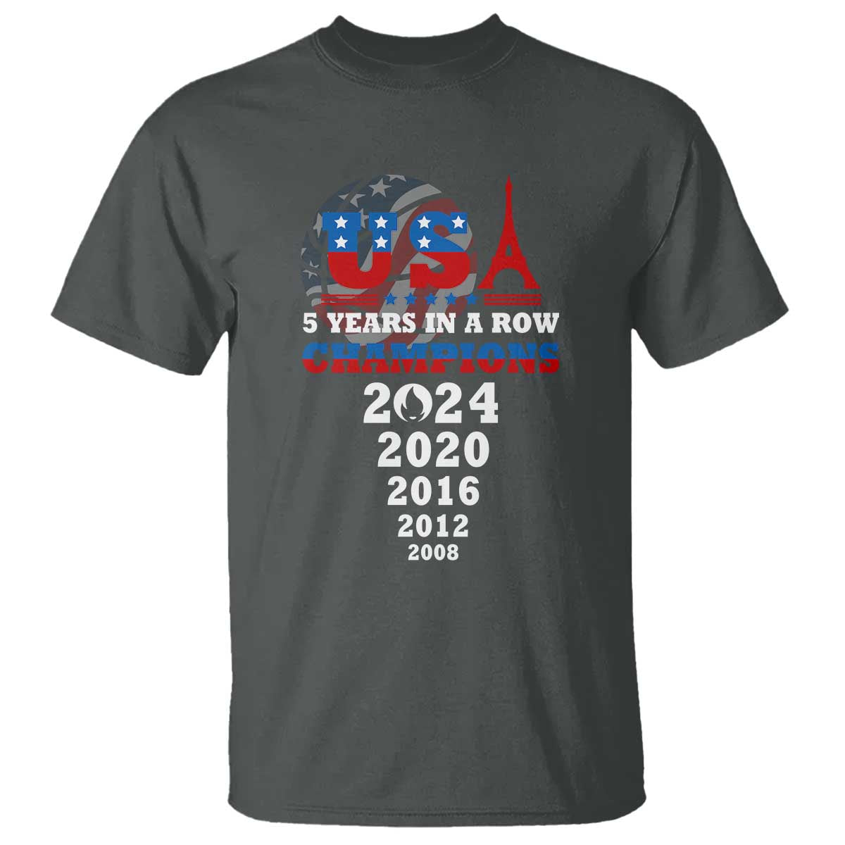 USA American Flag Basketball T Shirt 5 Years In A Row Champions 2024 - Wonder Print Shop