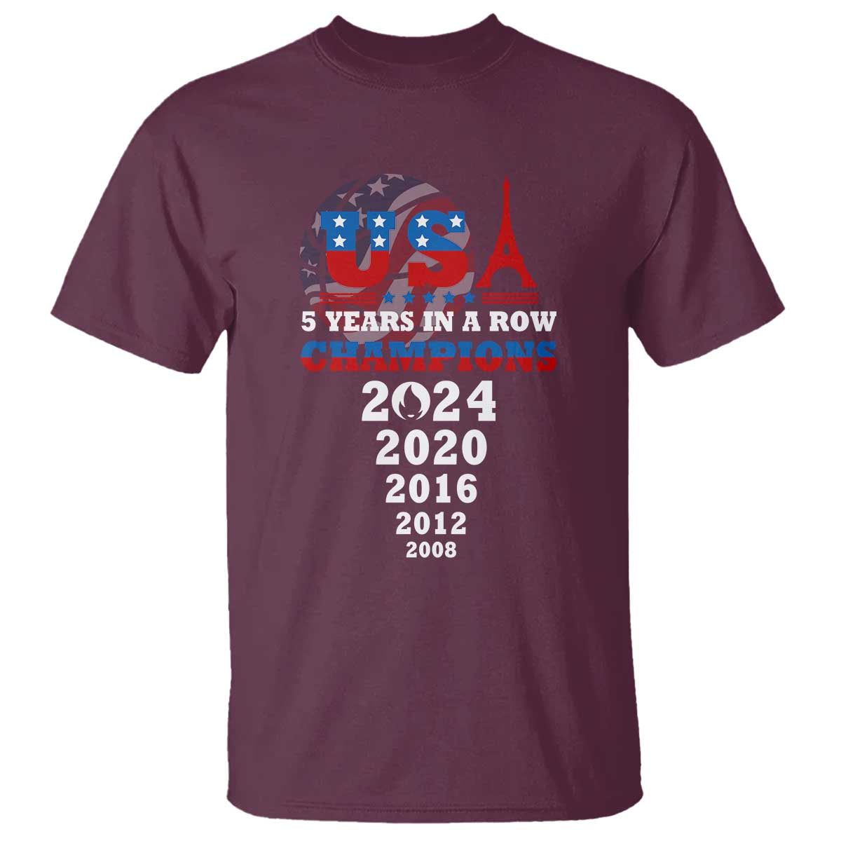 USA American Flag Basketball T Shirt 5 Years In A Row Champions 2024 - Wonder Print Shop