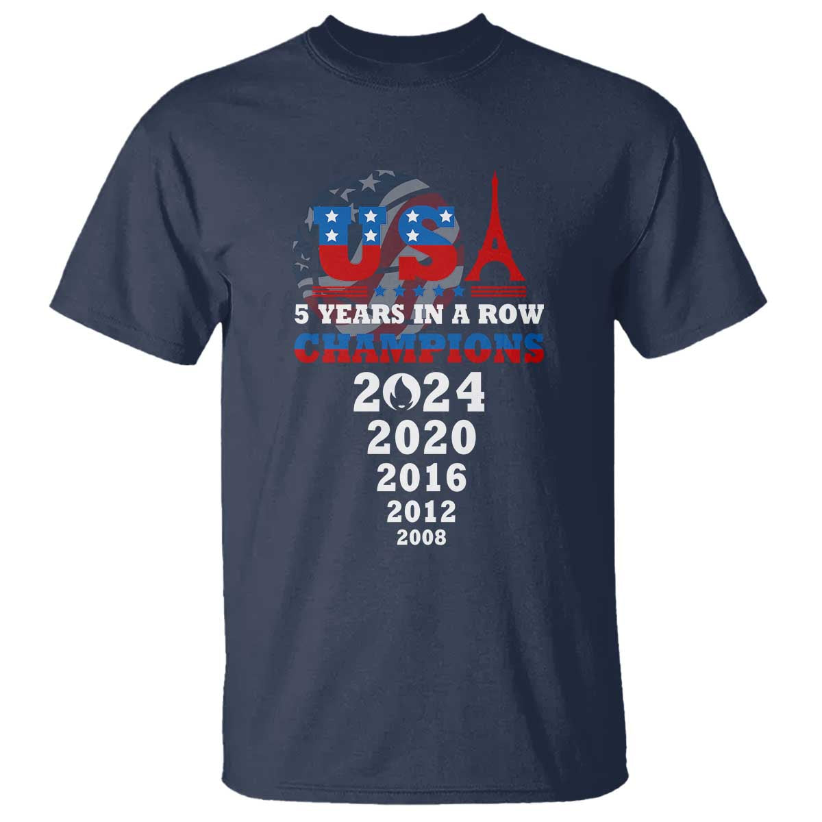 USA American Flag Basketball T Shirt 5 Years In A Row Champions 2024 - Wonder Print Shop