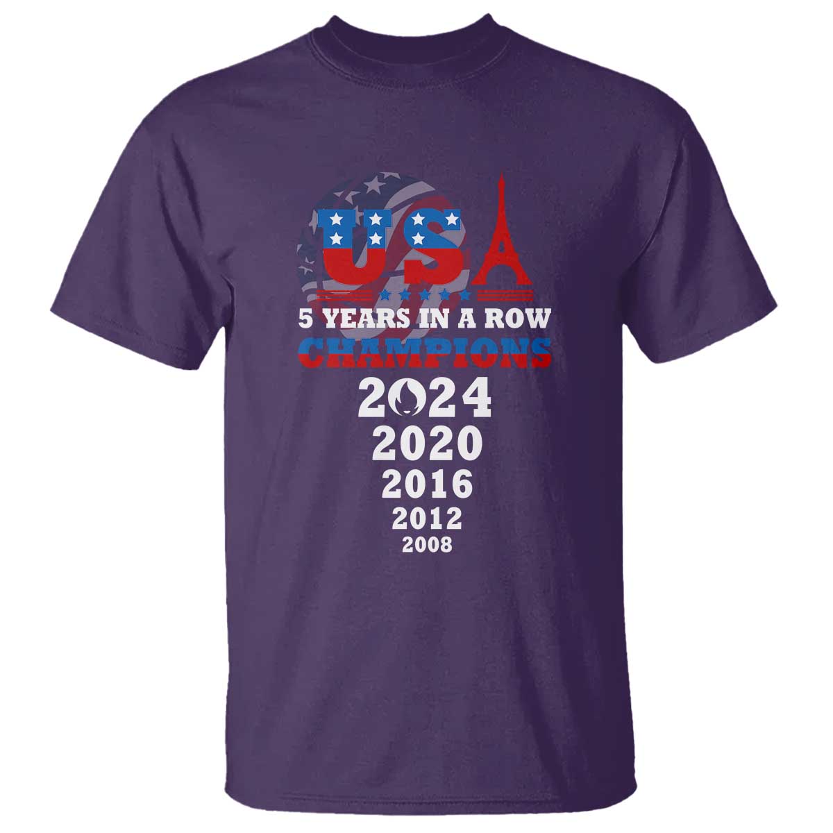 USA American Flag Basketball T Shirt 5 Years In A Row Champions 2024 - Wonder Print Shop