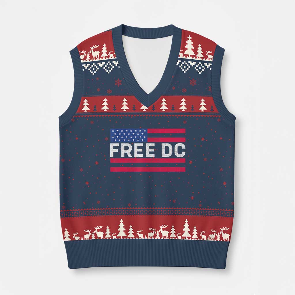 Free DC Patriotic V-Neck Knit Sweater Vest Defend Washington D.C. Statehood American Flag - Wonder Print Shop