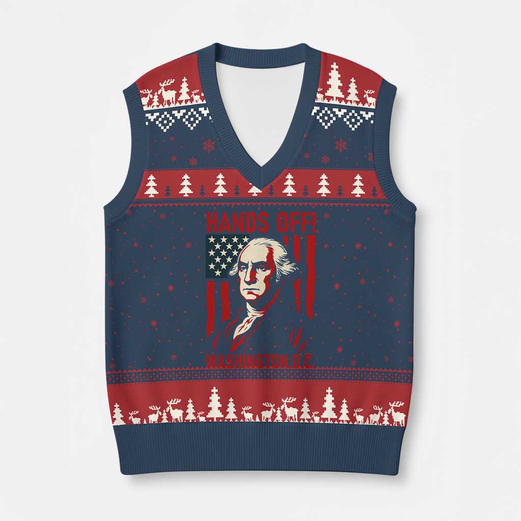 Hands Off DC Patriotic V-Neck Knit Sweater Vest George Washington American Flag - Wonder Print Shop