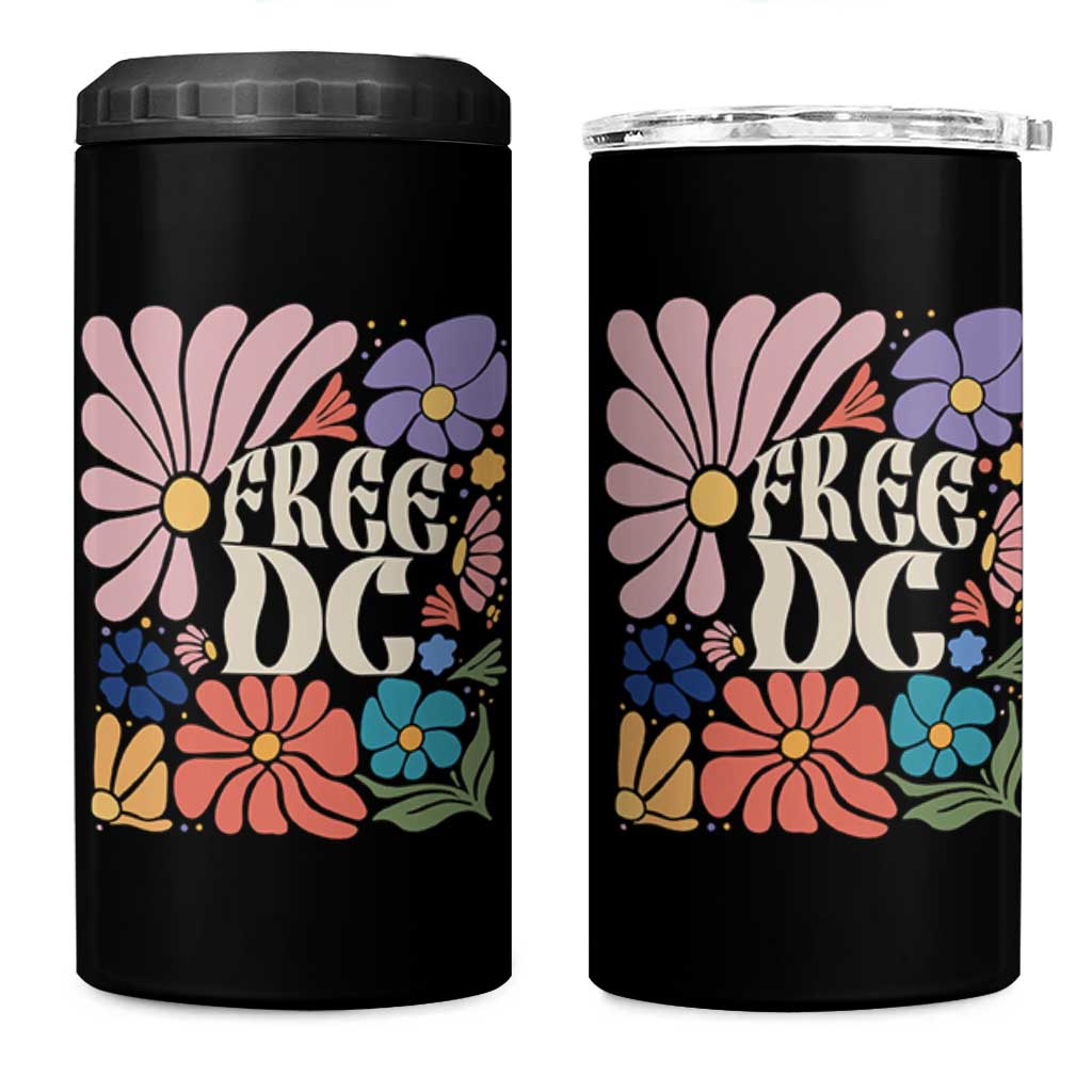Free DC Subtle Groovy Floral 4 in 1 Can Cooler Tumbler Washington D.C. Rights Retro Hippie Style - Wonder Print Shop
